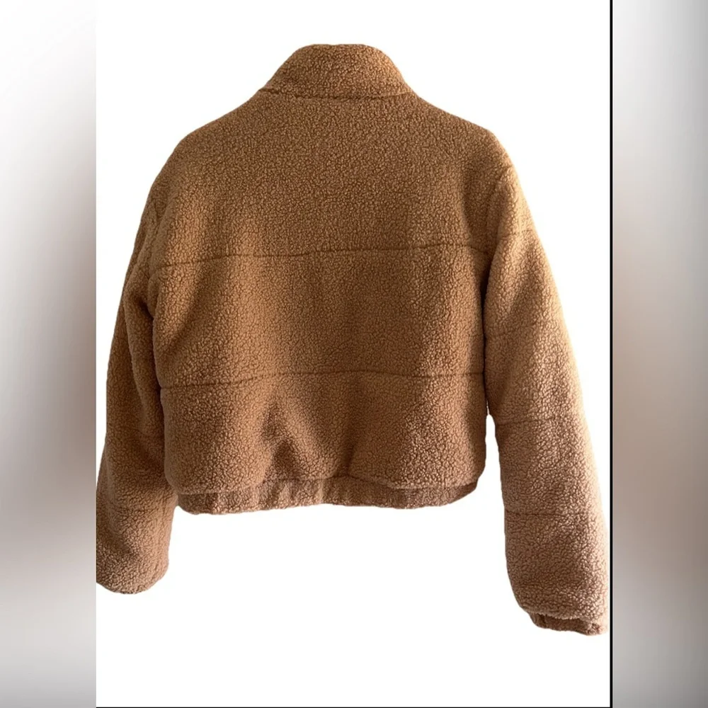 RSQ Jacket Sherpa Puffer Tan Beige Fuzzy Women’s Small Zip Furry Cozy - Picture 4 of 6